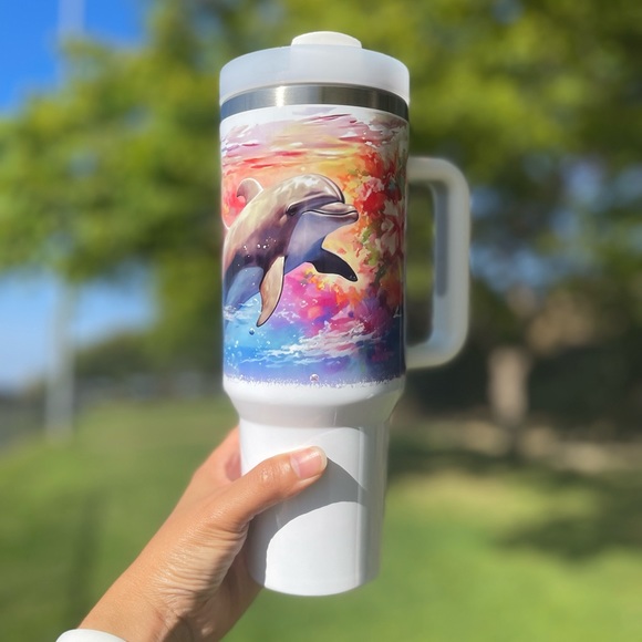 Custom Personalized dolphin 40 oz tumbler Birthday gifts for her, gift for him, - Picture 7 of 16